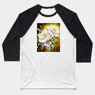 White Fantasy Flowers Baseball T-Shirt